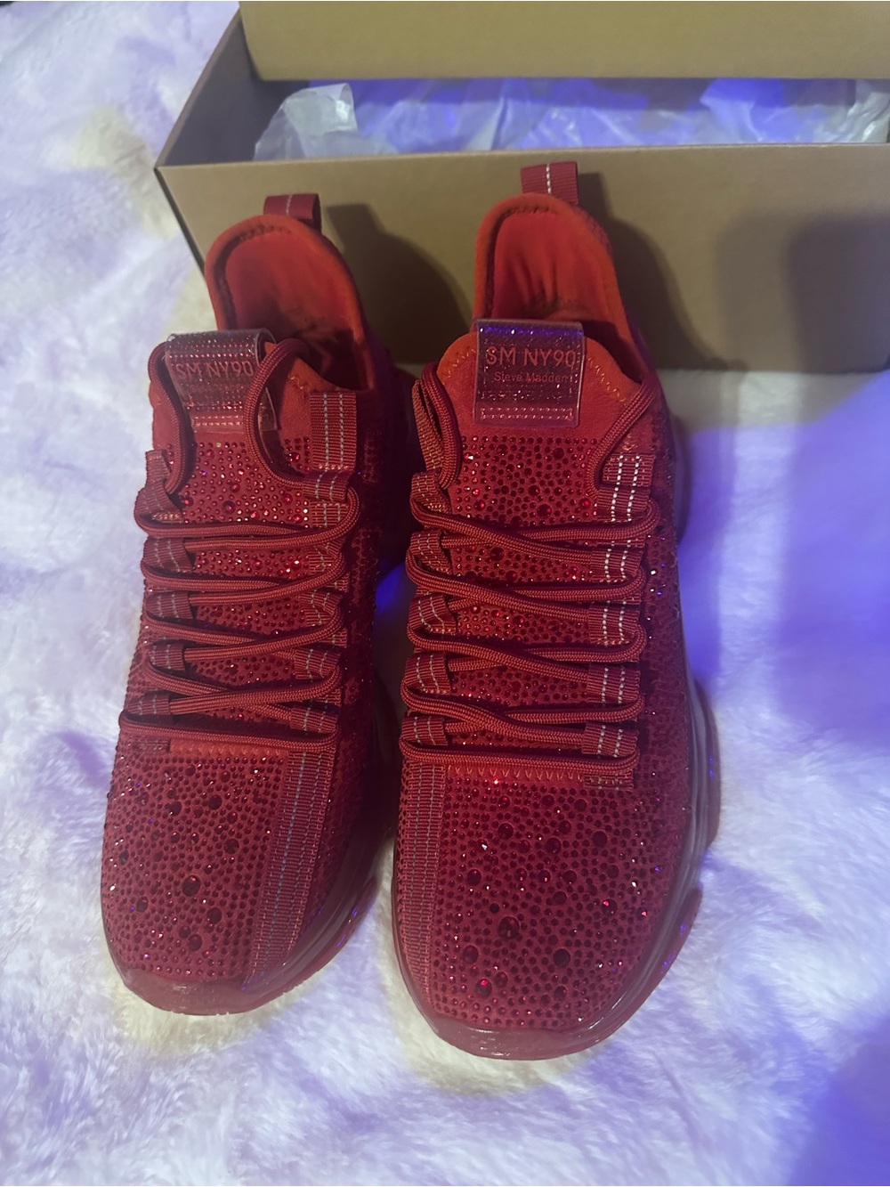 Steve Madden Red Crystal-Embellished Sneakers